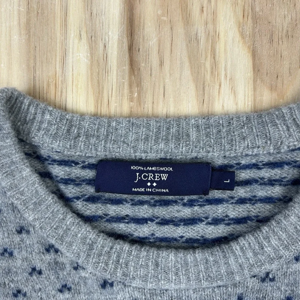 J.Crew Women's Large Gray Blue Nordic Lambswool Sweater Fair Isle Heritage